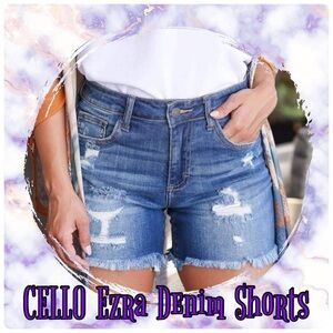 CELLO Ezra Denim Shorts in Blue with Distressed Detail
